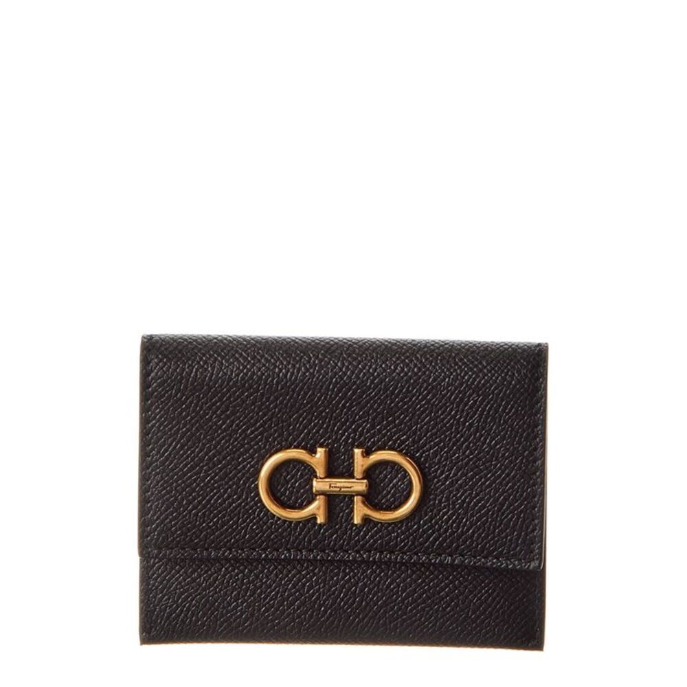 Ferragamo Gancini Leather Card Holder, Black